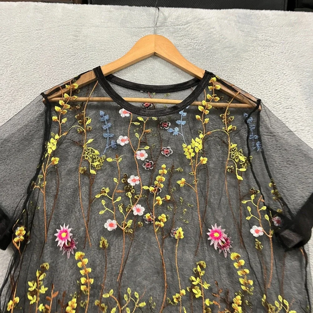 Floral Embroidery Mesh Dress 3XL Sheer‎ Shein Bohemian Cottagecore Beach Cover